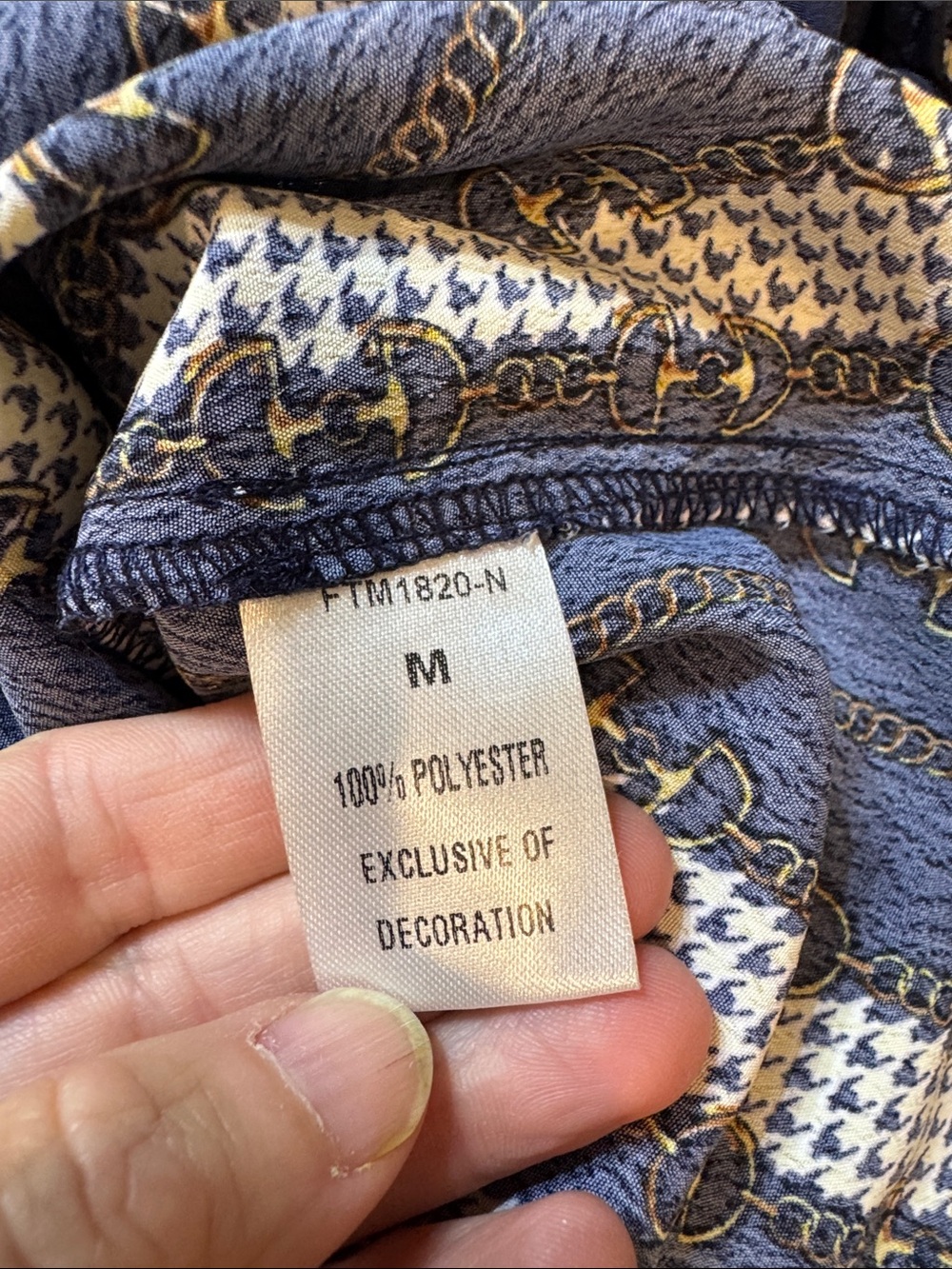 Navy & Orange Patterned Ruffle-Yoke Blouse - Picture 4 of 4